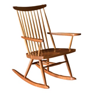 Vintage George Nakashima Solid Walnut New Lounge Chair Rocker With Arms For Sale