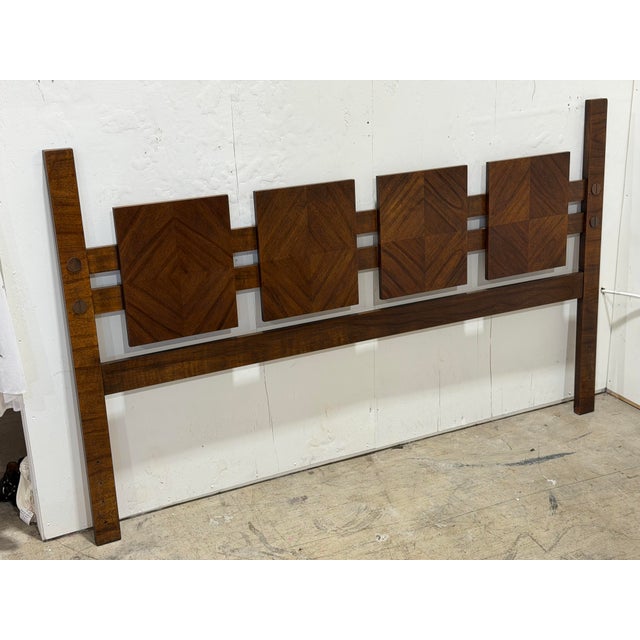 Wood Lane Staccato Brutalist Style King Size Headboard - Vintage Mid Century Bed For Sale - Image 7 of 8