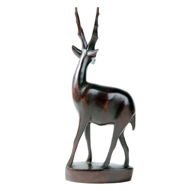 Vintage Hand-Carved Hardwood Gazelle Figurine For Sale - Image 4 of 7