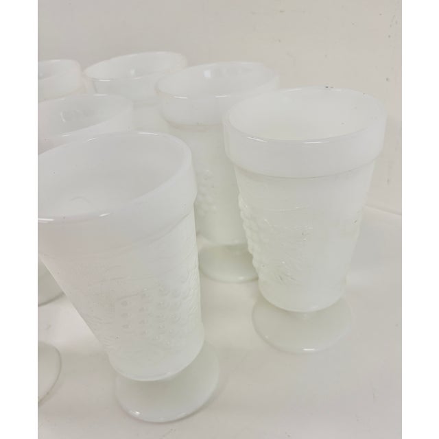 Set of 8 Vintage White Milk Glass Goblets – Textured Pattern For Sale - Image 4 of 8