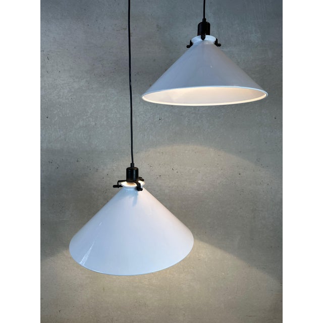 Vintage White Metal Pendant Lamps, 1980s, Set of 2 For Sale - Image 6 of 13