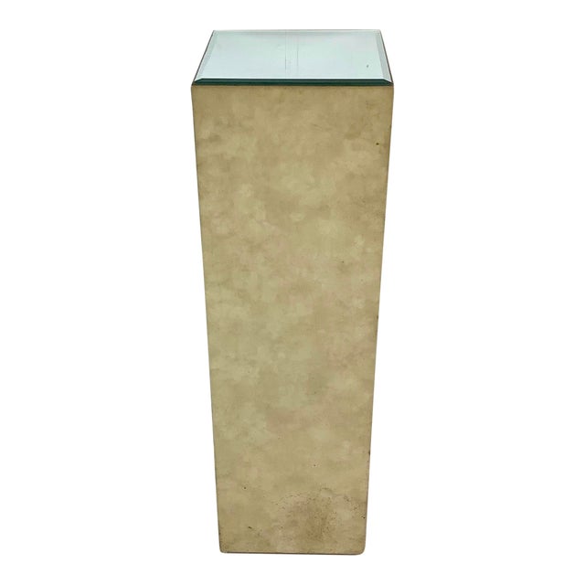 Vintage Modern Mico-Suede Pedestal With Mirrored Top For Sale