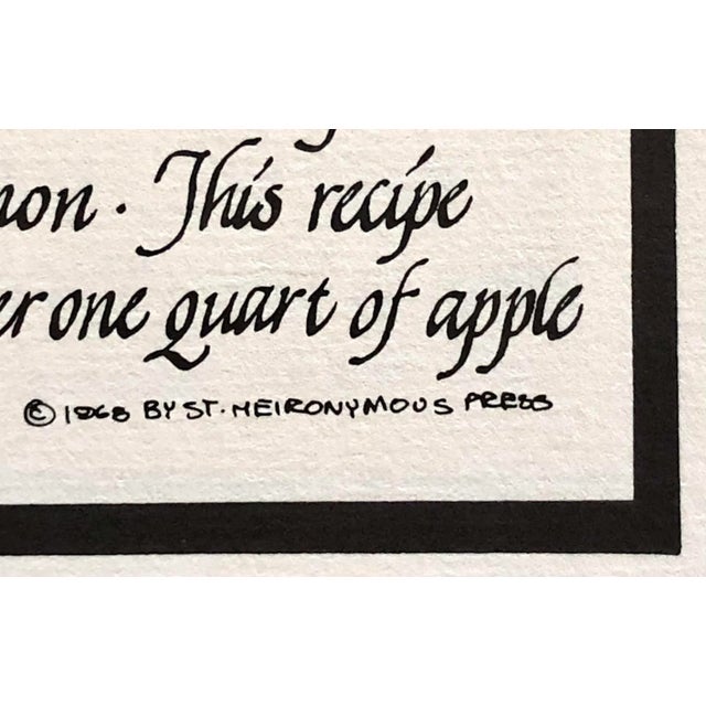 Apple Sauce recipe out of print mid century Lino cut by the late David Lance Goines (May 29, 1945 – February 19, 2023). In...