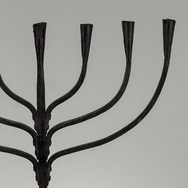 Mid-Century French Brutalist Hand-Forged Iron Seven-Light Candelabrum For Sale - Image 9 of 16