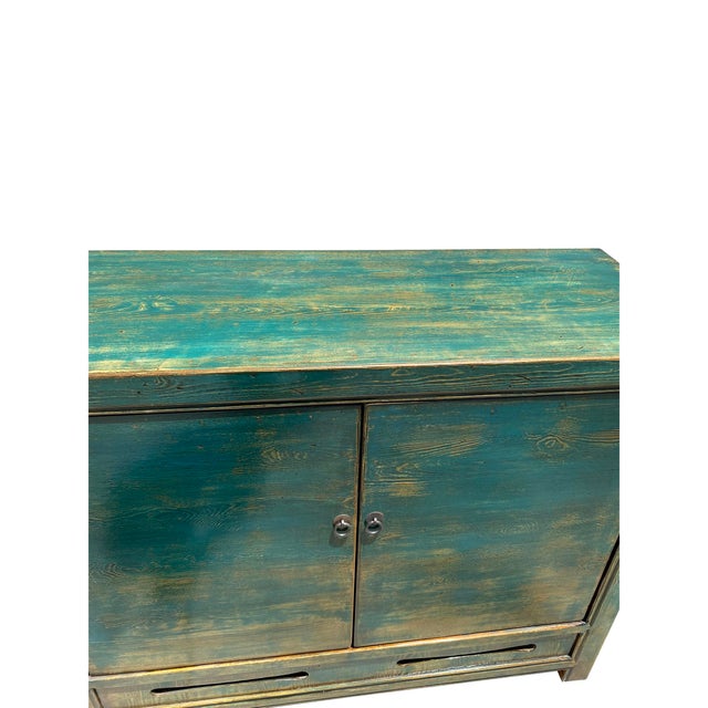 Oriental Distressed Teal Green Blue Credenza Sideboard Table