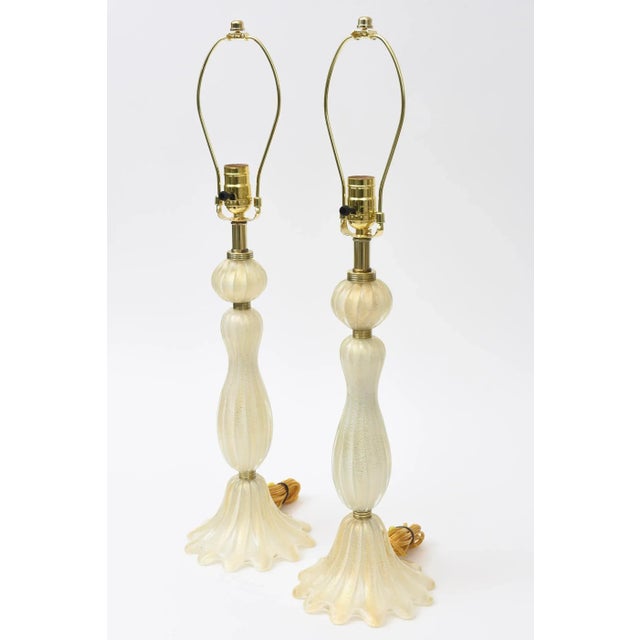 Vintage 1940's Murano Rare Barovier E Toso Glass Tiered Tables Lamps With Gold Aventurine and Brass Ring FittingsMCM For Sale - Image 9 of 11