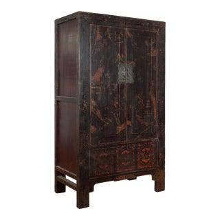 Chinese Qing Dynasty 19th Century Shanxi Cabinet with Original Black Lacquer For Sale