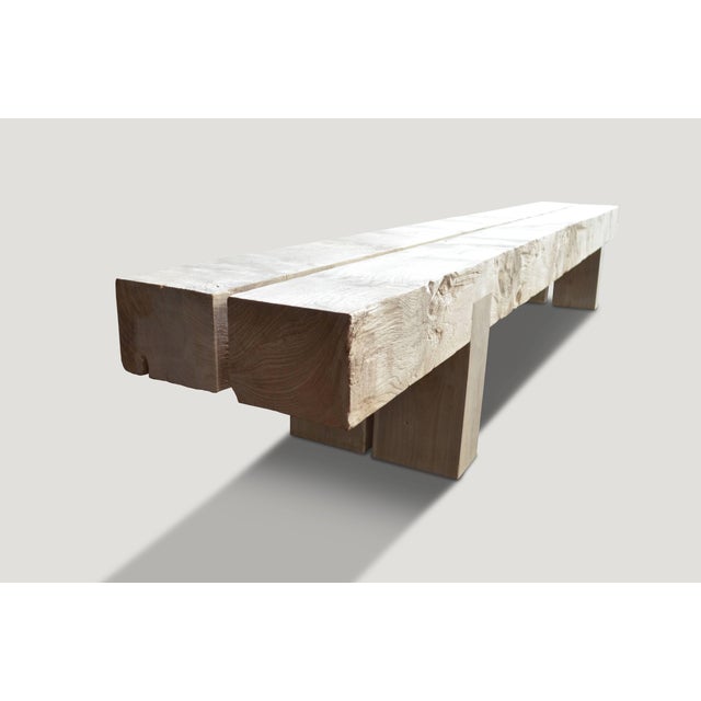 2010s Andrianna Shamaris St. Barts Teak Wood Log Bench For Sale - Image 5 of 5
