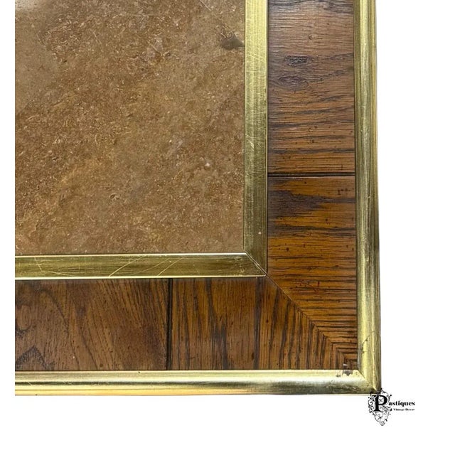 Vintage Mid Century Modern Style Faux Marble & Brass Coffee Table For Sale - Image 11 of 12