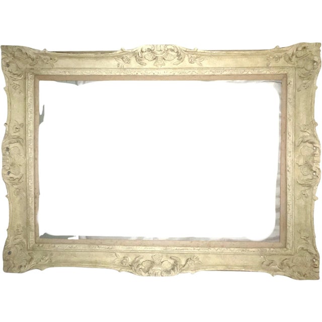 French Gothic Large Carved Wood Frame Heavy ornate distressed antique Linen matte Wired and ready to hang Dimensions:...