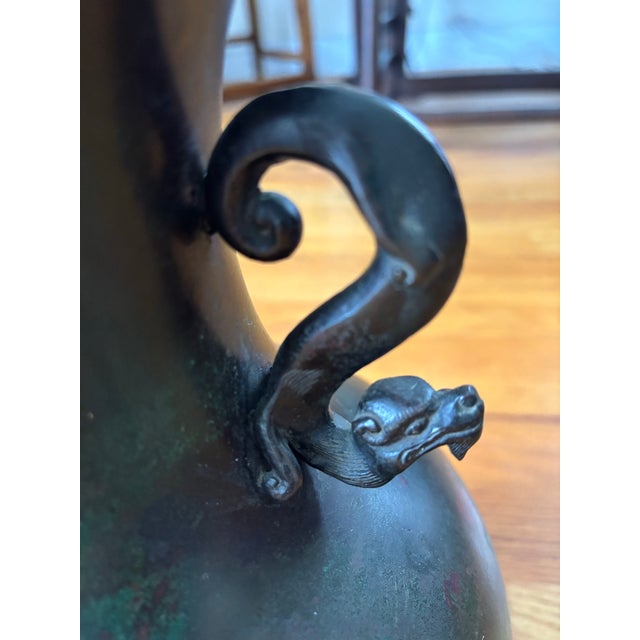 Early 20th Century Vintage 12" Bronze Amphora Vase With Dragon Handles For Sale - Image 5 of 9