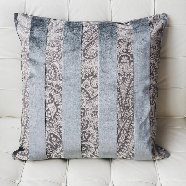 Contemporary Robert Aluminum Stripe Velvet Pillow 22x22 For Sale - Image 3 of 5