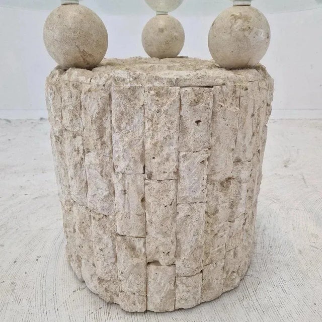 Contemporary 1980s Pair of Vintage, Postmodern Cylindrical Mactan Stone Side Tables For Sale - Image 3 of 6