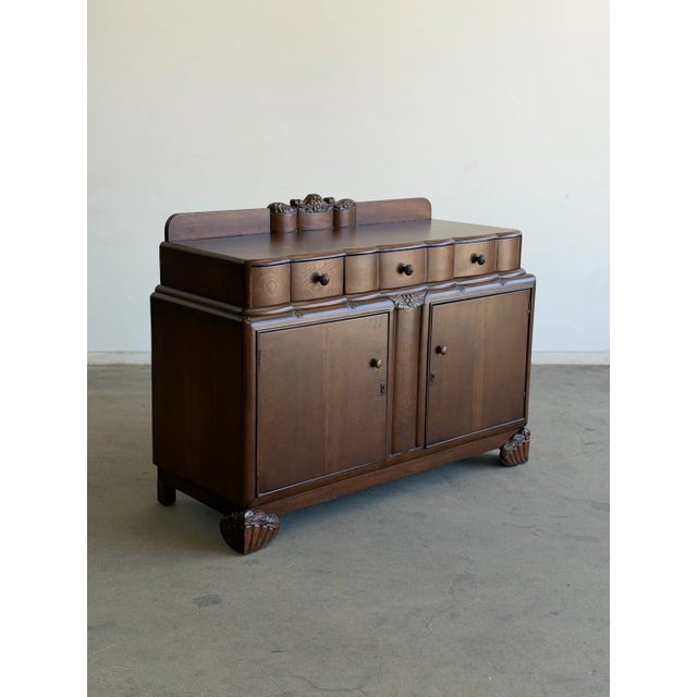 Vintage Carved Oak Server Buffet For Sale - Image 9 of 16