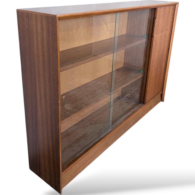 Wood Mid-Century Teak Sliding Door Bookcase with Glass Front by Herbert Gibbs, 1970s For Sale - Image 7 of 11