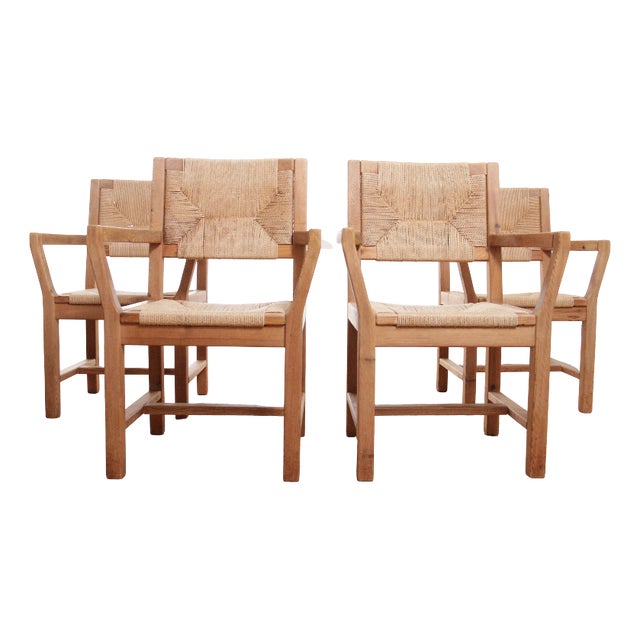 Vintage Danish Dining Chairs in Papercord by Tage Poulsen, 1974, Set of 4 For Sale