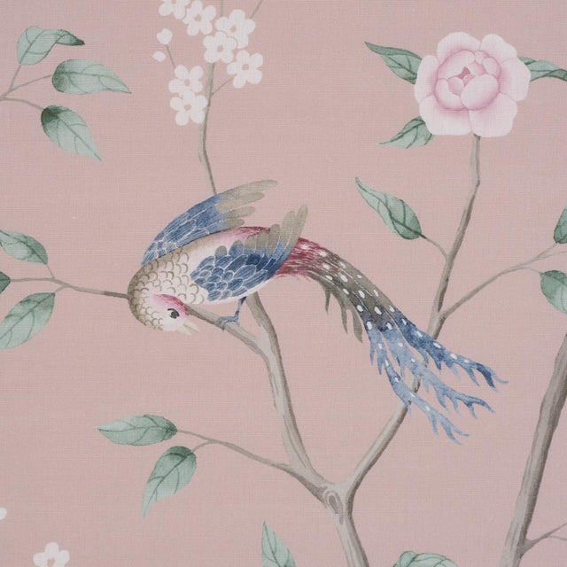 English Boråstapeter Paradise Birds Fabric In Blush For Sale - Image 3 of 5