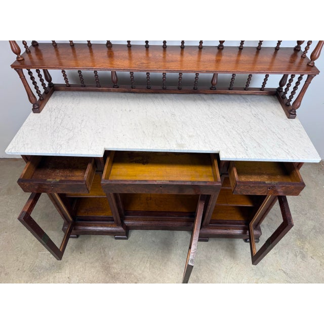 Late 19th Century Late 19th Century Victorian Mahogany Marble Top Sideboard Buffet Server For Sale - Image 5 of 12