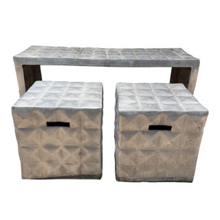 1970s Aluminum Bench and Side Tables Style of Paul Evans Mid-Century Modern For Sale