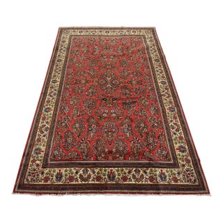 Sarouk Rug 7’1” X 10’8” Pink Wool Vintage Traditional Hand-Knotted Carpet For Sale