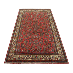 Sarouk Rug 7’1” X 10’8” Pink Wool Vintage Traditional Hand-Knotted Carpet