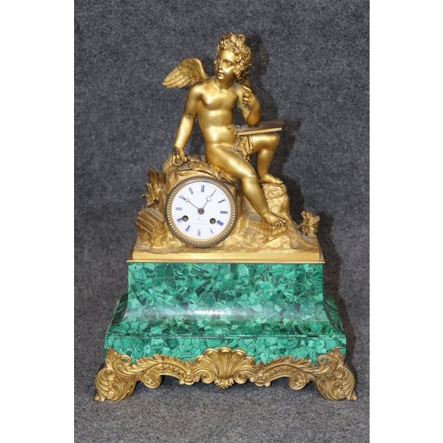 Gemstone French 19th C Bronze Ormolu and Malachite Clockset Made for Tiffany & Co France For Sale - Image 7 of 12