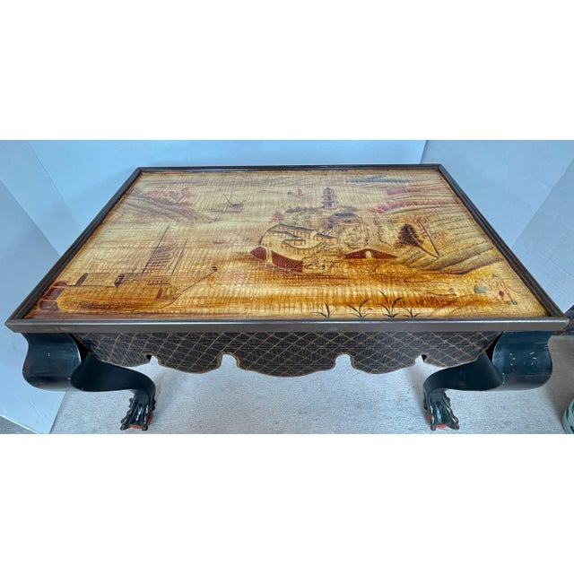 Just in the shop today! This 20Th Century. Chinoiserie Lacquer Cocktail Table with large cabriole Ball and Claw Feet legs....