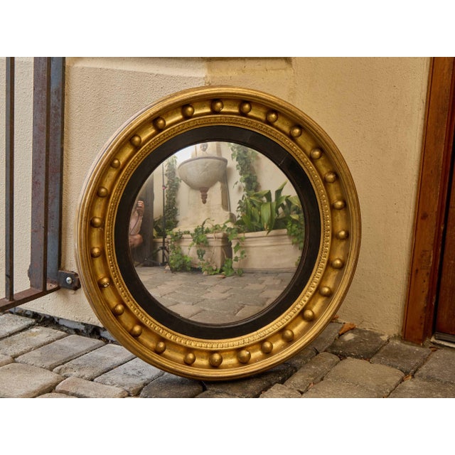 English Regency Giltwood Convex Mirror With Ebonized Trim, 19th Century For Sale In Atlanta - Image 6 of 11