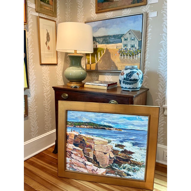 Coastal Late 20th Century Edmund Jordan View From the Top New England Coastal Landscape Oil Painting in Gold Frame For Sale - Image 3 of 5