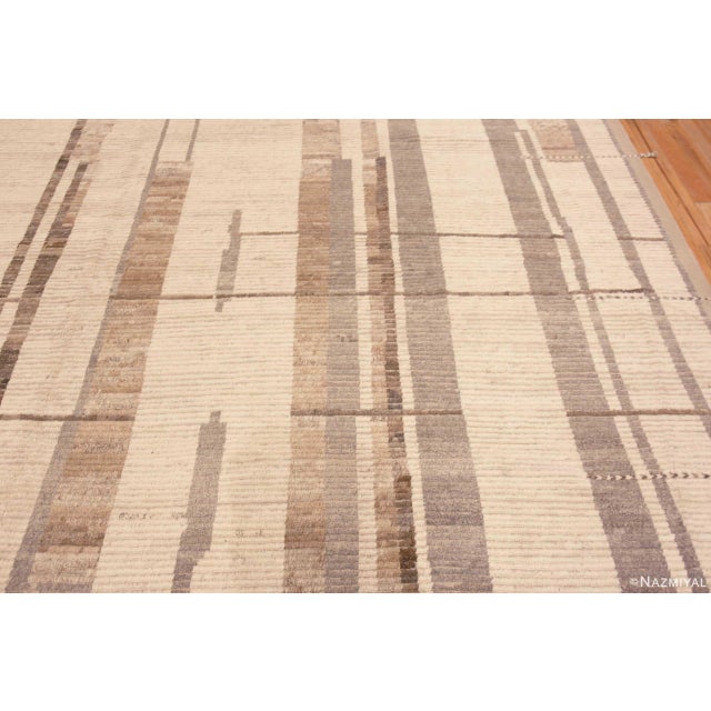 Tribal Geometric Light Cream Earthy Grey Square Shape Modern Room Size Rug For Sale - Image 4 of 8