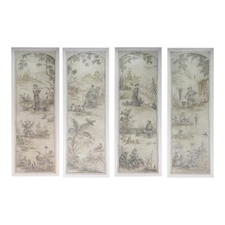 A Retro Chinoiserie-Style Gray-Toned Decorative Mural (Four-Panel Painting) For Sale