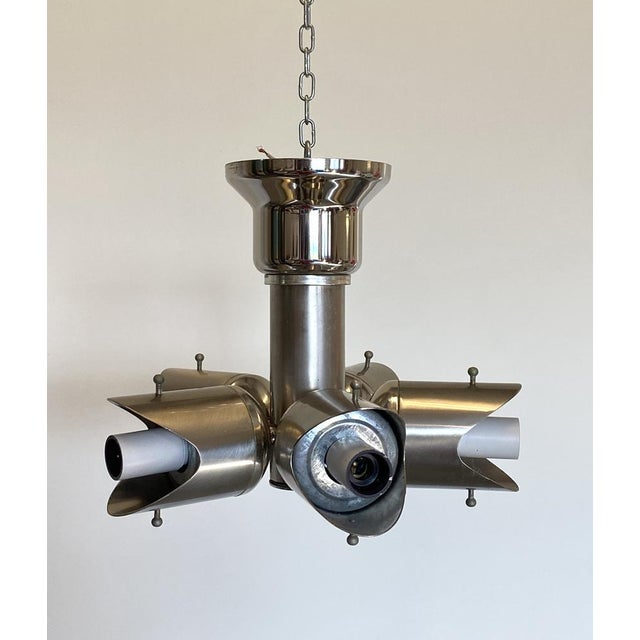 Space Age Ceiling Light in Steel and Glass, 1970s For Sale - Image 12 of 16
