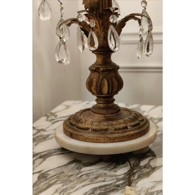 Early 20th Century Ornate Italian Gilded Florentine Tole and Crystal Candelabra Chandelier Table Lamp For Sale - Image 9 of 12