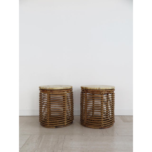Vintage Italian Rattan and Bamboo Coffee Tables, 1960s, Set of 2, in Very Good conditions. Designed 1960 to 1969