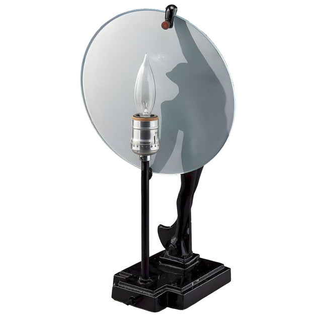 Frankart Style Nude Nymph Silhouette Moon Black Spelter Table Lamp by Sarsparilla For Sale - Image 4 of 8