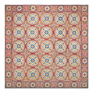 Beautiful Brown Color With Unique Circle Florid Design Antique European Needlepoint Rug
