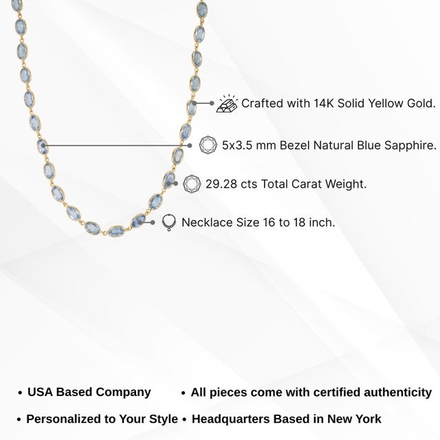 Cornflower Blue Natural 29.28ct Blue Sapphire Oval Bezel-Set Link Necklace in 14k Yellow Gold For Sale - Image 8 of 12