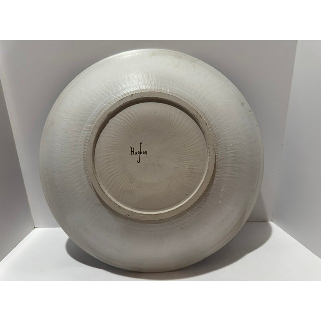 Blue Large 17" Studio Pottery Bowl Signed Hughes Blue Sprayed Glaze Tomoe Swirl 1980s For Sale - Image 8 of 10