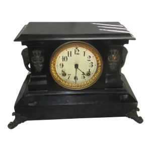 1900s Ansonia Cast Iron Mantel Circus Clock With Elephant Heads