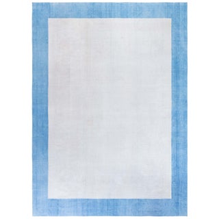 Doris Leslie Blau Vintage Indian Dhurrie White With Blue Flatweave Cotton Rug For Sale
