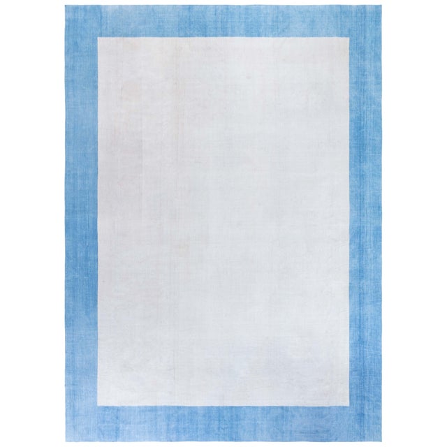 Doris Leslie Blau Vintage Indian Dhurrie White With Blue Flatweave Cotton Rug For Sale