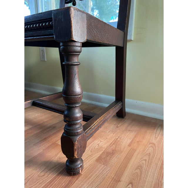 Antique Sligh Furniture Jacobean Revival Oak Dining/Hall Chair–Derbyshire and South Yorkshire Side Chair-Circa 1910s For Sale - Image 12 of 13