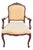 Ethan Allen French Louis XV Style Carved Cherry Armchair in Cream Damask For Sale