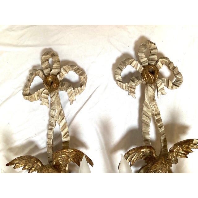 Early 20th C. Hand Carved Continental Parcel Gilt Eagle Motif Wall Sconces - A Pair For Sale - Image 4 of 11