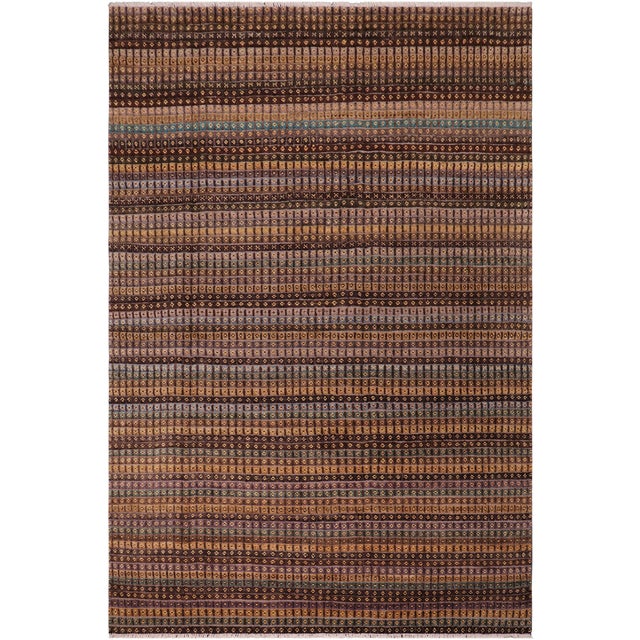 Boho Chic Brown/Gold High Low Wool Rug - 8'10'' X 12'3'' For Sale - Image 9 of 9