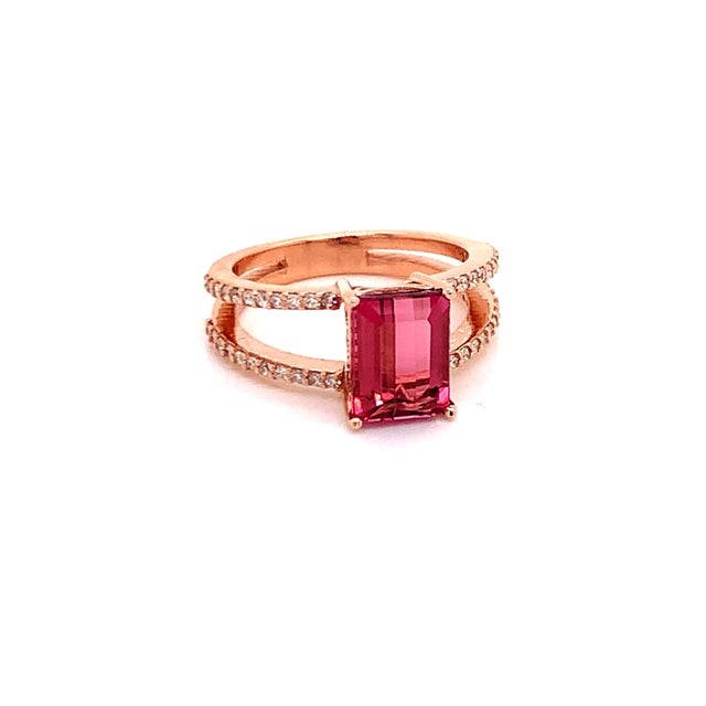 Metal Natural Tourmaline Diamond Ring 14k Rose Gold 2.2 TCW Certified For Sale - Image 7 of 16