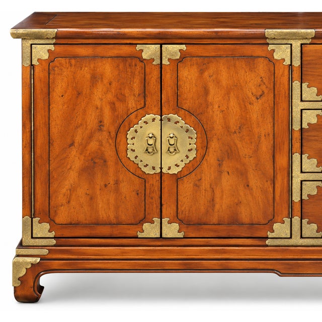 Wood Vintage Henredon Asian-Style Brass-Mounted Wood Sideboard Credenza For Sale - Image 7 of 13