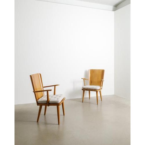 Textile Swedish Modern Wooden 510 Armchairs in Pine by Göran Malmvall for Svensk Fur, 1940s, Set of 2 For Sale - Image 7 of 7