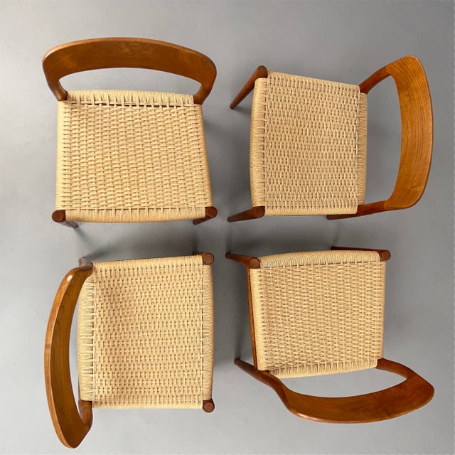 Teak Model 75 Chairs with Paper Cord Weave by Niels Otto Møller for JL Møllers Mobelfabrik, Set of 4 For Sale - Image 14 of 18