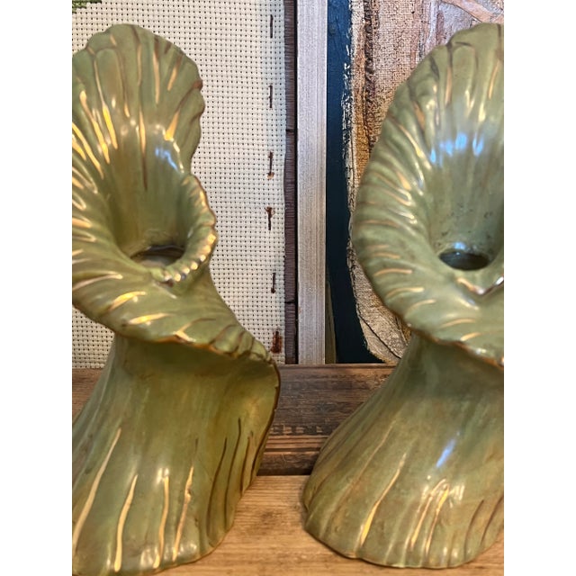 Metal Vintage Chinoiserie Style Abstract Decorative Candle Holder or Vases - a Pair For Sale - Image 7 of 8